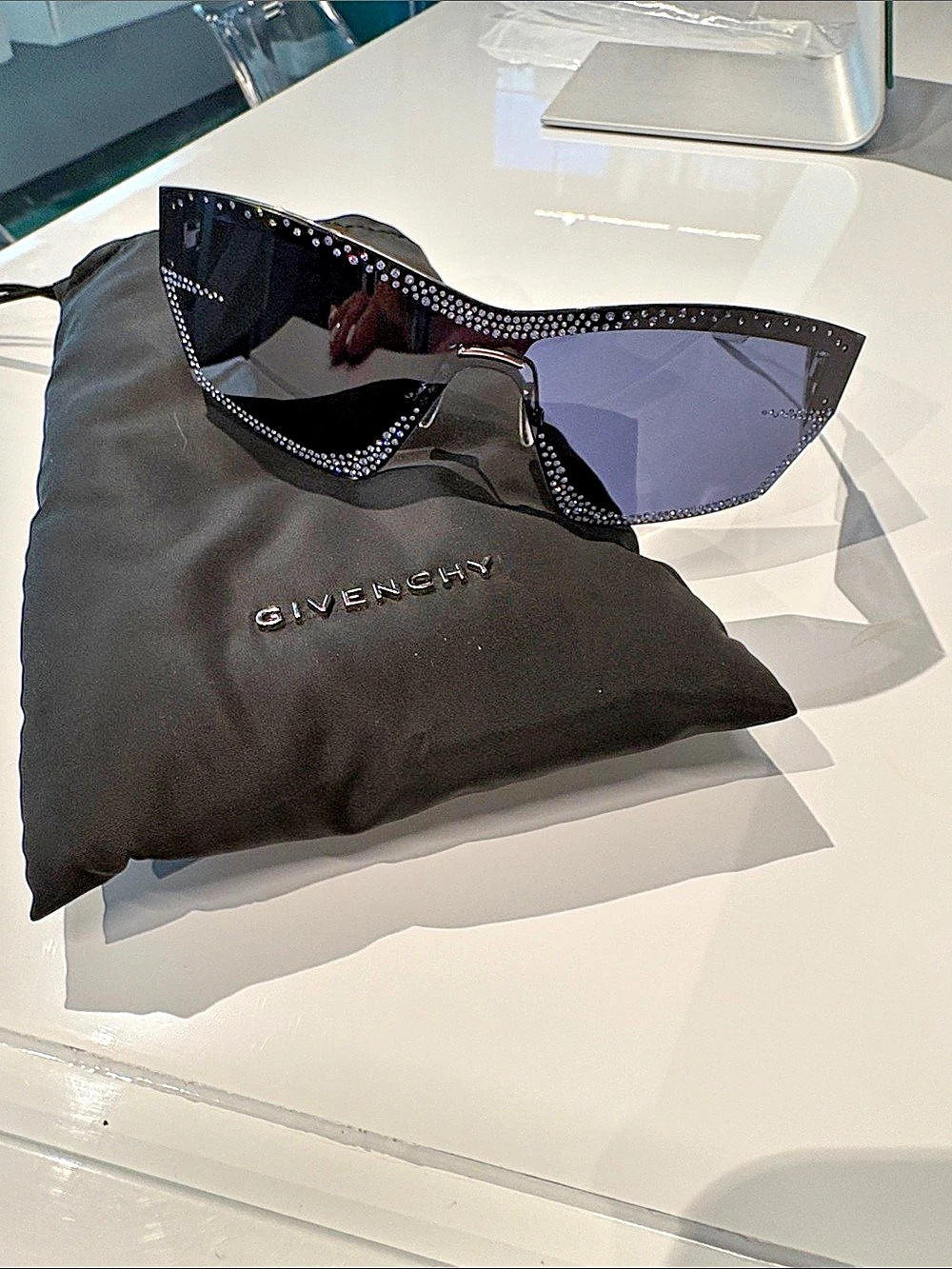Givenchy Giv Cut Crystal-Embellished Shield Sunglasses Black & Purple